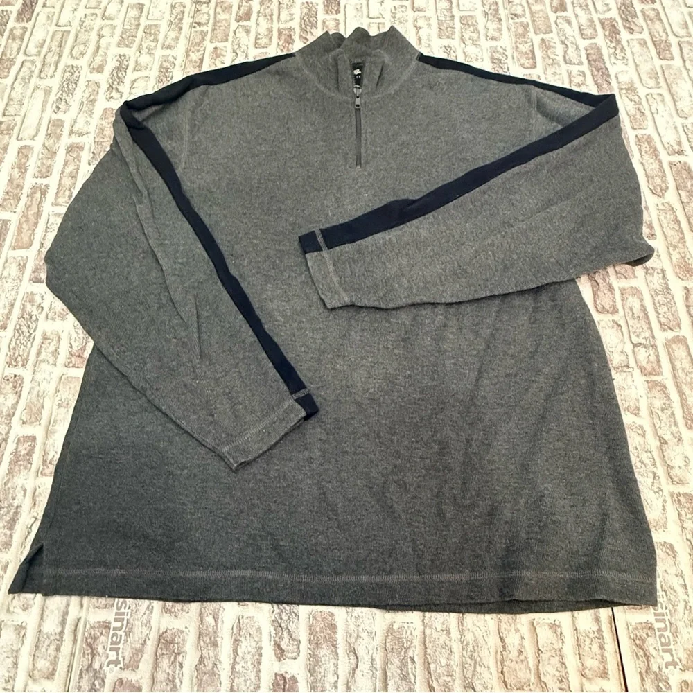Eddie Bauer 1/4 Zip‎ Knit Sweater Pullover Charcoal Gray Black 100% Cotton Large